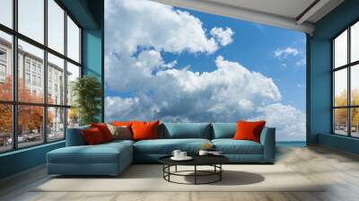 blowing white cloud in blue sky Wall mural