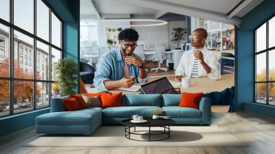 Business colleagues brainstorming ideas in a collaborative boardroom meeting Wall mural