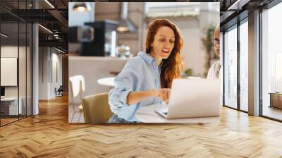 Business woman having a lunch meeting with her client in a cafe Wall mural