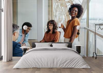 Business woman leading a collaborative team meeting in an office Wall mural