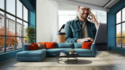 Software designer speaking to his client on the phone in an office Wall mural