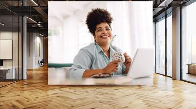 Woman taking break while working from home Wall mural