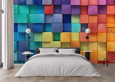 Multicoloured squares of pastel colours. Wall mural