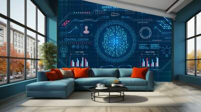 Abstract Technology Science Concept, Brain Circuit, HUD Interface Elements Wall mural