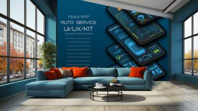 Design of Mobile Applications of Car Service. Scanning, Monitoring, Security User Interface Wall mural