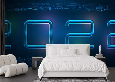 Happy New 2022 Year. Futuristic Glowing Festive Background. Technology Template Wall mural