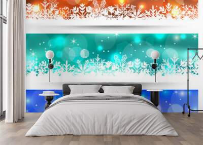 Set Christmas glowing cards with snowflakes Wall mural