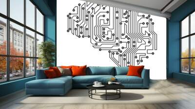 Stylized Brain. Circuit Board Texture, Electricity Mind Wall mural