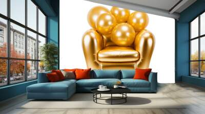 armchair is made of many gold shiny color metallic balloon inflatable festival, isolated Wall mural