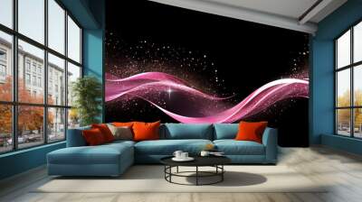 pink glitter sparkles abstract wave, design invented element, on black background Wall mural