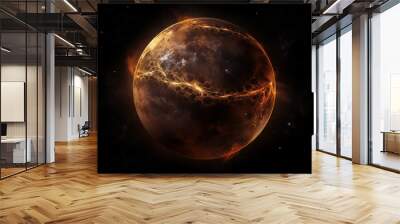 planet brown fictional abstract in dark space with dots of stars Wall mural