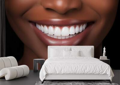 smile of woman close-up, white well-groomed even teeth and skin Wall mural