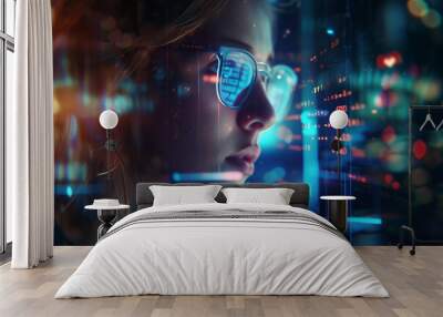 software coding and woman in eyeglass Wall mural