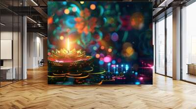 Digital interface displaying Diwali celebration traditions.  Wall mural