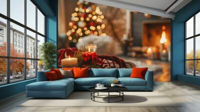 Holiday decorations and garlands in a cozy winter setting.  Wall mural