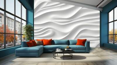 Background with a white wavy texture.  3d illustration. Wall mural