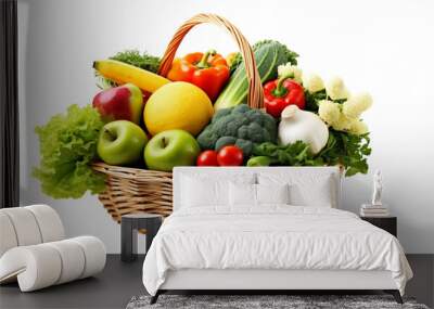 Assorted organic vegetables and fruits in wicker basket isolated on white background.00 × 3500 px) - 1 Wall mural