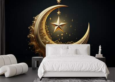 golden clock on black background Wall mural