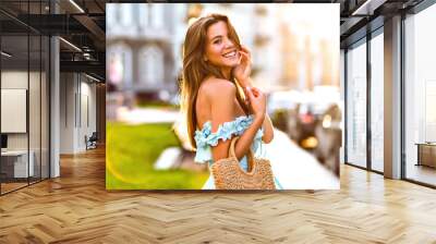 Lifestyle fashion summer portrait of elegant young magnificent model Wall mural