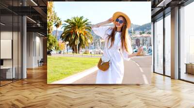 Young woman posing nice beautiful France Riviera city Wall mural