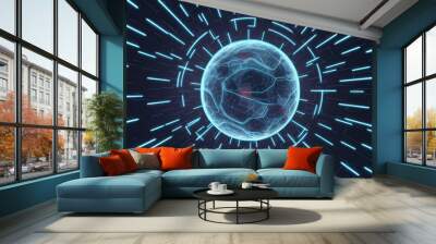 3D abstract scientific backdrop featuring blue neon illumination. Wall mural