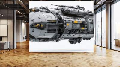 3D illustration of a floating combat vehicle against a white background Wall mural