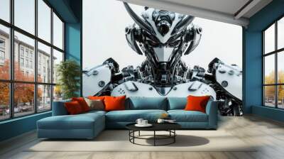 3D illustration of a male robotic samurai on a white background Wall mural