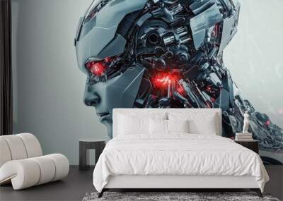 3D illustration of a robotic profile image with a futuristic cyber design Wall mural