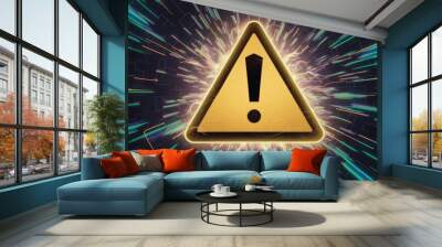 3D Rendered Warning Message Featuring Technological Failures and Glitch Effects with Interference Visuals. Wall mural