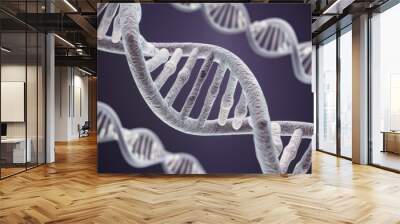 3D representation of a DNA molecule featuring two intertwined polynucleotide chains made up of four types of nucleotide subunits, highlighting the structure of DNA strands. Wall mural