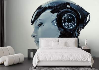 3D visualization of a female robot set against a white backdrop Wall mural