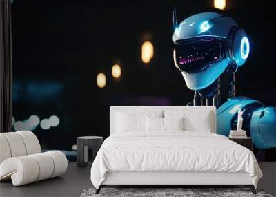 A 3D illustration of a robotic waiter against a dark backdrop Wall mural