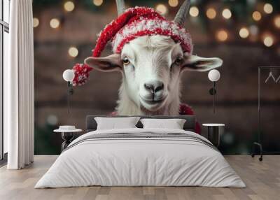 A goat in a festive winter setting Studio portrait for a holiday themed scene Wall mural