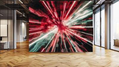 Abstract watercolor texture featuring lava red, white, and green hues in a futuristic neon style. Wall mural