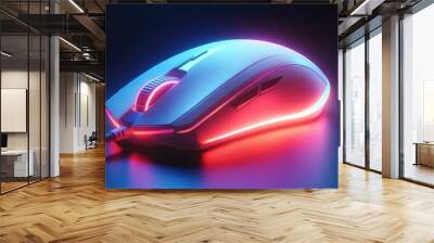 Close up of a white gaming mouse on a dark background Wall mural