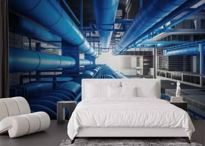 CloseUp Perspective of Blue Air Ducts and Ventilation Systems in a Contemporary Industrial Setting  3D Visualization Wall mural