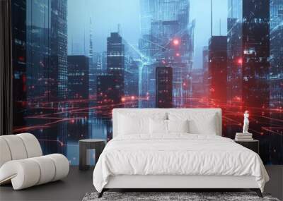 Contemporary urban environment featuring wireless network connectivity concept Wall mural