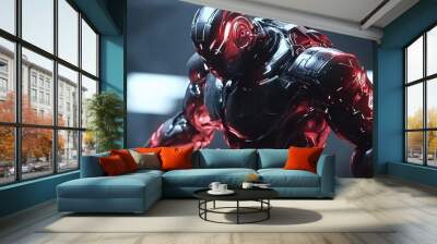 Cyborg warrior prepares for battle depicted in a dynamic comic style 3D illustration Wall mural