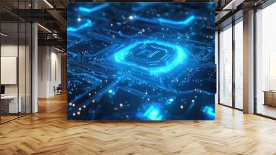 Futuristic background featuring blue cyber circuits representing advanced technology concepts Wall mural