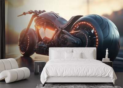 Gleaming motorcycle features illuminated by bright sunlight Wall mural