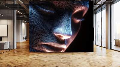 Glowing wire mesh representation of a human face part of the Inner Light series designed for themes of artificial intelligence human consciousness and spiritual exploration Wall mural