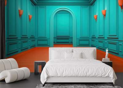 Spooky hallway flat design front view Halloween theme 3D render Split-complementary color scheme Wall mural