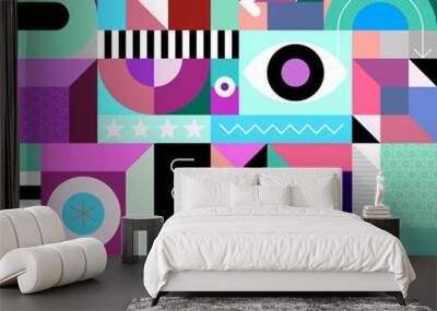 Abstract geometric art graphic illustration. Multicolored seamless design. Wall mural