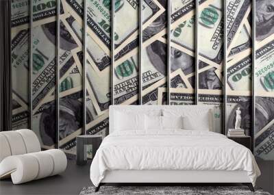 Dollars lie behind iron bars. Abstract texture. Wall mural