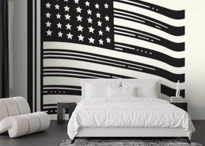 American Flag line art Vector Illustration Black silhouette Wall mural