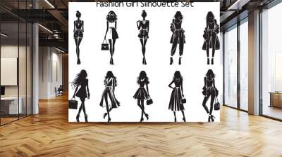 Fashion Girl Silhouette Vector Illustration set Wall mural