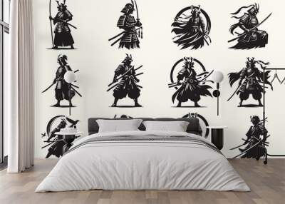 Samurai Silhouette Vector Illustration Bundle Wall mural