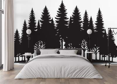 Tree forest Pain forest silhouette Vector Illustration Wall mural