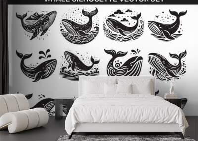 Whale Silhouette Vector Illustration Set Wall mural