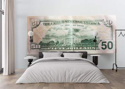 Dollar bill upside down backside on white isolated background Wall mural